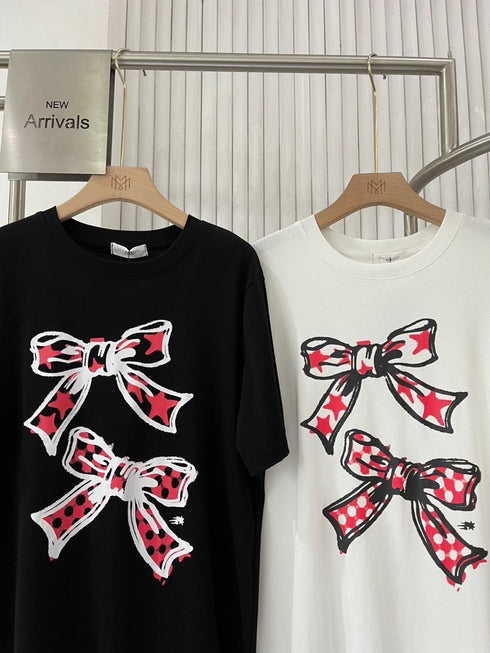 Bow Print Casual T-Shirts
